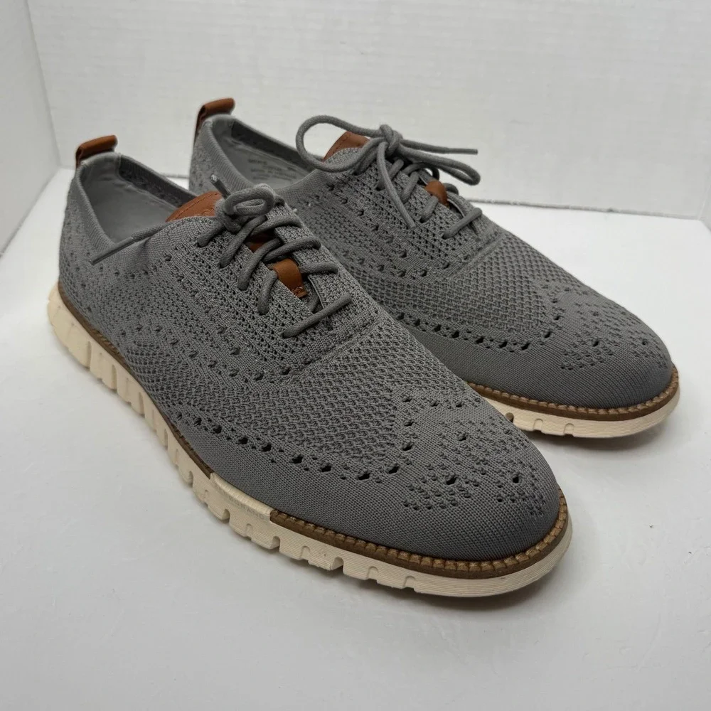 Cole Haan Zerogrand Remastered Stitchlite Wingtip Oxford Men 9M Grey Knit C39740 - Picture 1 of 10